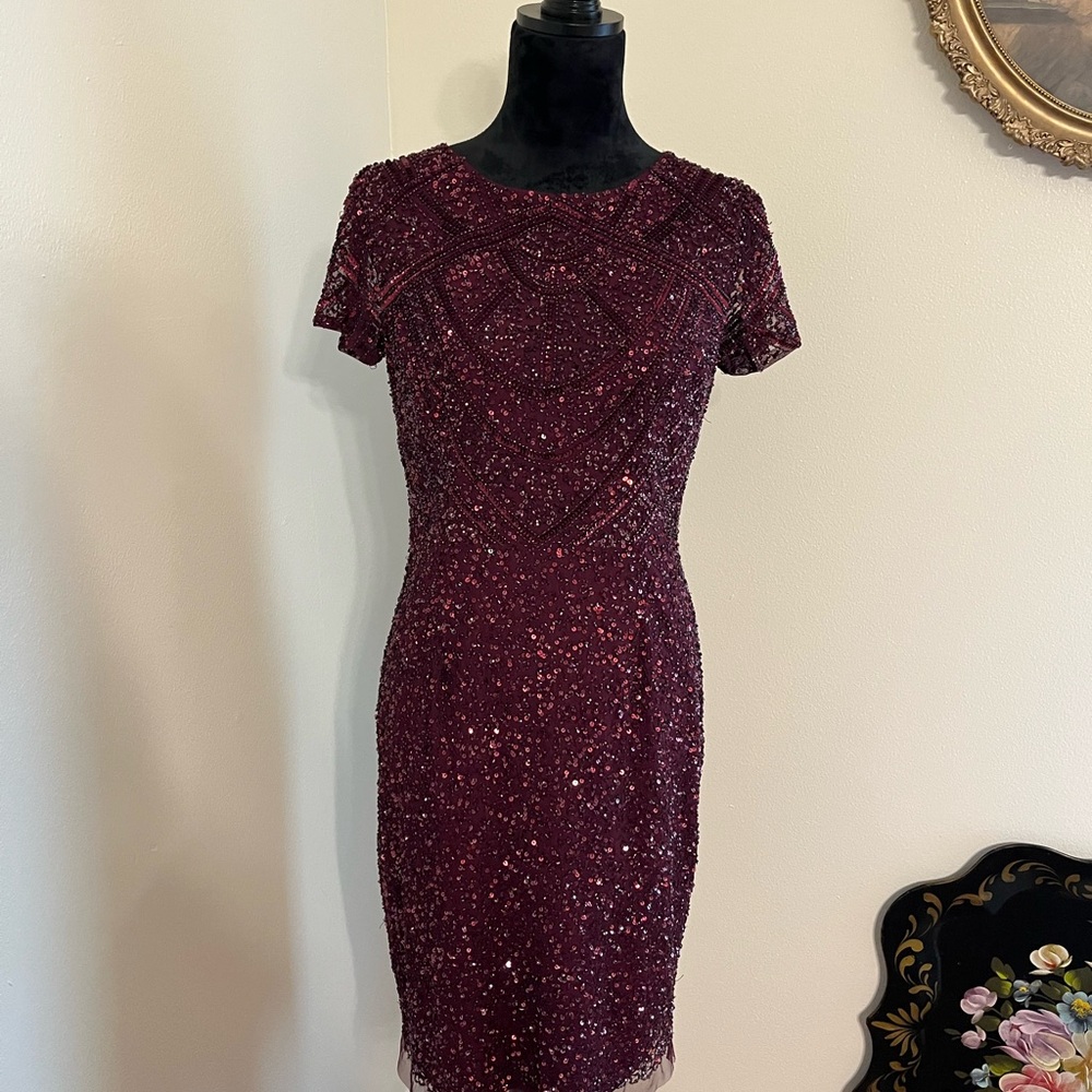 Adrianna Papell Deep Red Sequin Mini Dress